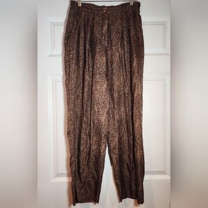Gala 100% Silk Brown Patterned Lightweight High Waist Pants L
